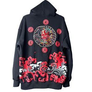 Japanese Oni Hoodie Medium Ebroidered Sukajan Devil's Blood Ocean Wave Heavy